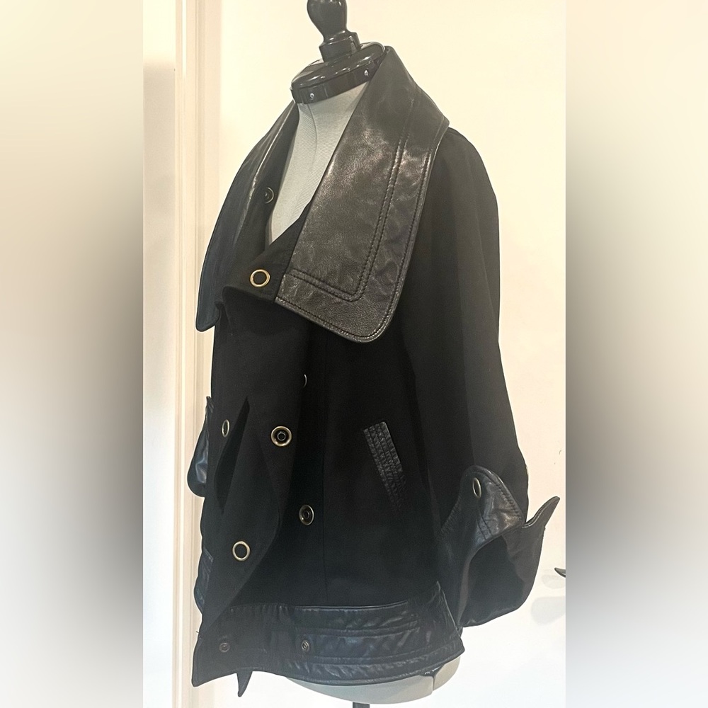 Mike & Chris Canvas & Leather Jacket, shawl collar, double breasted, blk,XS, EUC - Picture 6 of 10